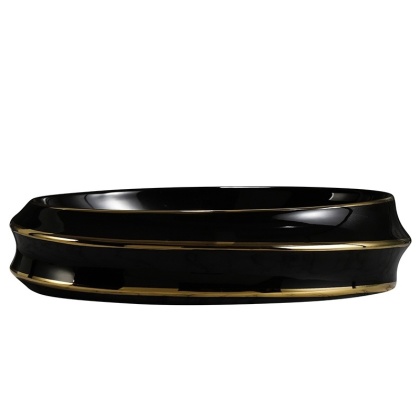 UMYWALKA NABLATOWA CERAMICZNA OWALNA YOKO-BL-GL-LN-600 CZARNY ZŁOTY POŁYSK 60x40 CM