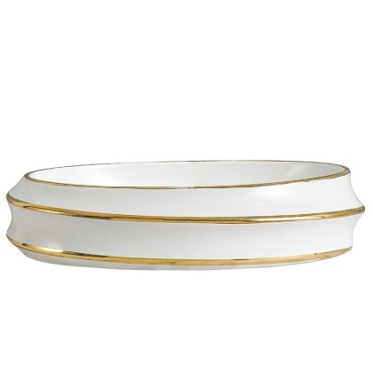 UMYWALKA NABLATOWA CERAMICZNA OWALNA YOKO-WH-GL-LN-600 BIAŁY ZŁOTY POŁYSK 60x40 CM