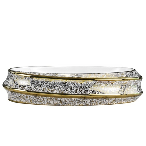 UMYWALKA NABLATOWA CERAMICZNA OWALNA YOKO-WH-MOD5-GL-600 BIAŁY ZŁOTY POŁYSK 60x40 CM