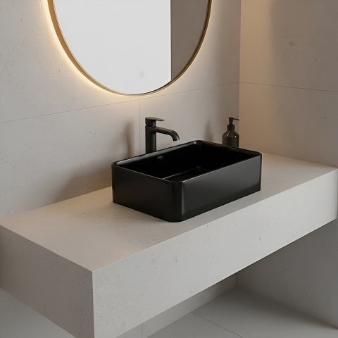 UMYWALKA NABLATOWA CERAMICZNA PROSTOKĄTNA LUXO-BL-410 CZARNY POŁYSK 41x31 CM