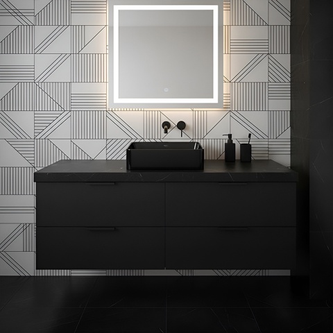 UMYWALKA NABLATOWA CERAMICZNA PROSTOKĄTNA LUXO-BL-410 CZARNY POŁYSK 41x31 CM