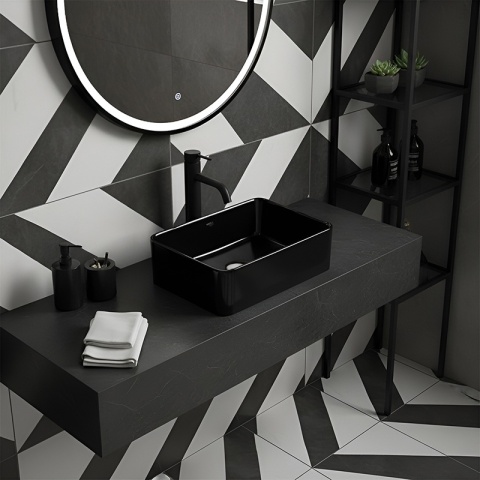 UMYWALKA NABLATOWA CERAMICZNA PROSTOKĄTNA LUXO-BL-410 CZARNY POŁYSK 41x31 CM