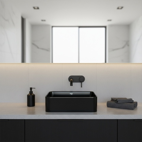 UMYWALKA NABLATOWA CERAMICZNA PROSTOKĄTNA LUXO-BL-410 CZARNY POŁYSK 41x31 CM