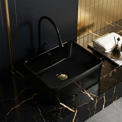 UMYWALKA NABLATOWA CERAMICZNA PROSTOKĄTNA LUXO-BL-410 CZARNY POŁYSK 41x31 CM