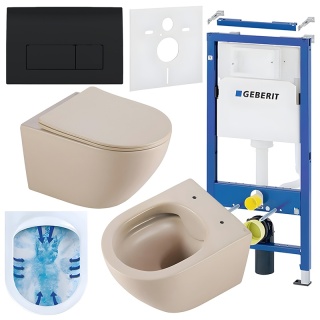 ZESTAW PODTYNKOWY WC STELAŻ GEBERIT DUOFIX MISKA MIZU-CAP-RIM-03 PRZYCISK DELTA 50 CZARNY POŁYSK
