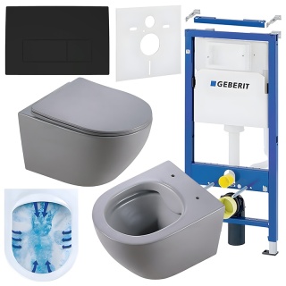 ZESTAW PODTYNKOWY WC STELAŻ GEBERIT DUOFIX MISKA MIZU-MTGR-RIM-03 PRZYCISK DELTA 50 CZARNY MAT