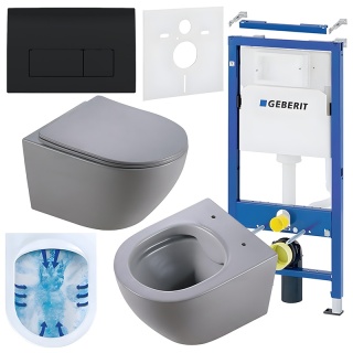 ZESTAW PODTYNKOWY WC STELAŻ GEBERIT DUOFIX MISKA MIZU-MTGR-RIM-03 PRZYCISK DELTA 50 CZARNY POŁYSK