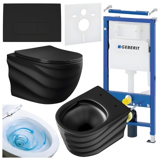 ZESTAW PODTYNKOWY WC STELAŻ GEBERIT DUOFIX MISKA SKAL-MTB-RIM-01 PRZYCISK DELTA 50 CZARNY MAT