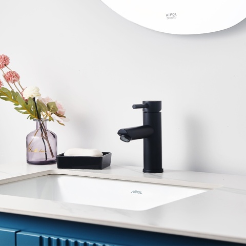 BATERIA UMYWALKOWA ŁAZIENKOWA STOJĄCA NISKA NABLATOWA KRAN ARLEY-BL CZARNA