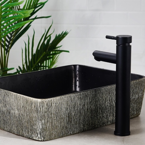 BATERIA UMYWALKOWA ŁAZIENKOWA STOJĄCA WYSOKA NABLATOWA KRAN ARLEY-H-BL CZARNA