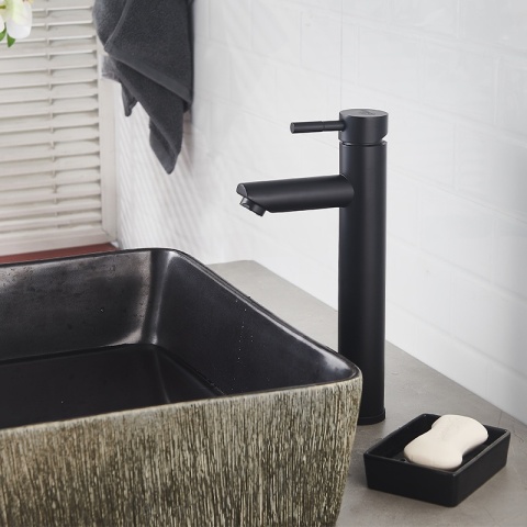 BATERIA UMYWALKOWA ŁAZIENKOWA STOJĄCA WYSOKA NABLATOWA KRAN ARLEY-H-BL CZARNA