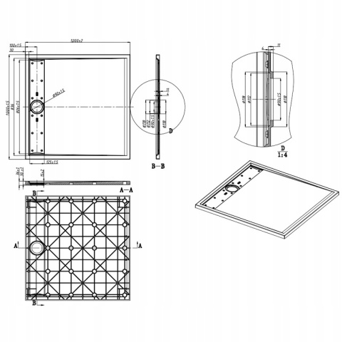 BRODZIK PRYSZNICOWY KAMIENNY KWADRATOWY SLIM DEKO BIAŁY 100x100 CM