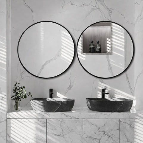 LUSTRO ŁAZIENKOWE OKRĄGŁE ŚCIENNE LOFT CZARNA ALUMINIOWA RAMA 60 CM CERES 60