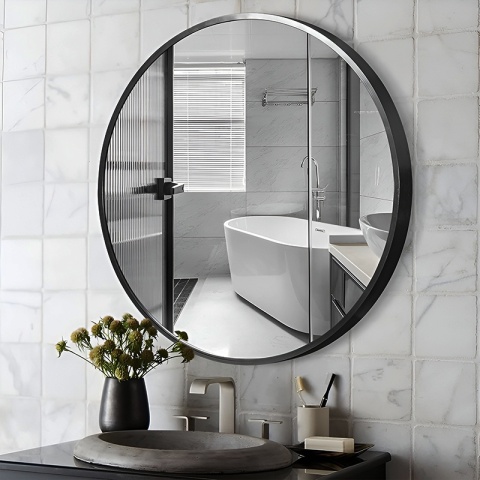 LUSTRO ŁAZIENKOWE OKRĄGŁE ŚCIENNE LOFT CZARNA ALUMINIOWA RAMA 60 CM CERES 60