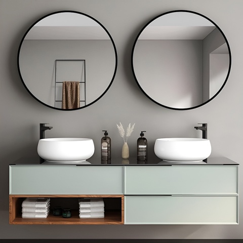 LUSTRO ŁAZIENKOWE OKRĄGŁE ŚCIENNE LOFT CZARNA ALUMINIOWA RAMA 60 CM CERES 60