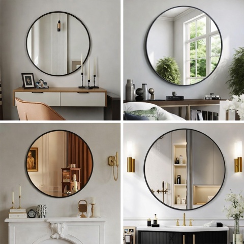 LUSTRO ŁAZIENKOWE OKRĄGŁE ŚCIENNE LOFT CZARNA ALUMINIOWA RAMA 60 CM CERES 60