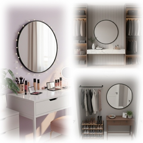 LUSTRO ŁAZIENKOWE OKRĄGŁE ŚCIENNE LOFT CZARNA ALUMINIOWA RAMA 80 CM CERES 80