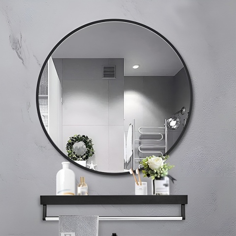 LUSTRO ŁAZIENKOWE OKRĄGŁE ŚCIENNE LOFT CZARNA ALUMINIOWA RAMA 80 CM CERES 80