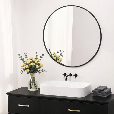 LUSTRO ŁAZIENKOWE OKRĄGŁE ŚCIENNE LOFT CZARNA ALUMINIOWA RAMA 80 CM CERES 80