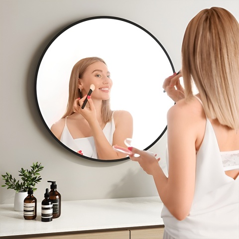 LUSTRO ŁAZIENKOWE OKRĄGŁE ŚCIENNE LOFT CZARNA ALUMINIOWA RAMA 80 CM CERES 80