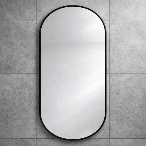 LUSTRO ŁAZIENKOWE OWALNE ŚCIENNE LOFT CZARNE ALUMINIOWA RAMA FIONA 50X100 CM