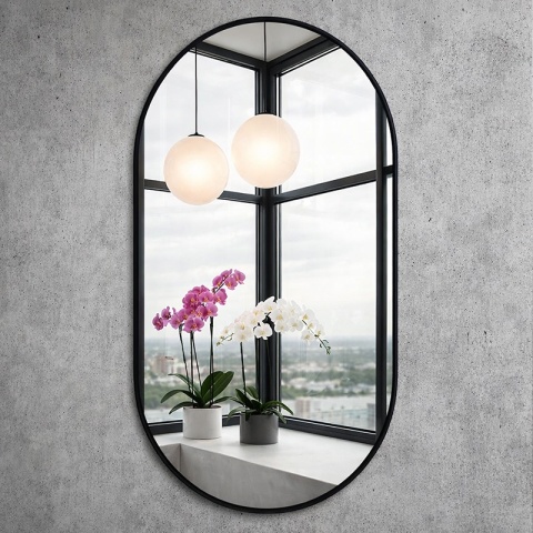 LUSTRO ŁAZIENKOWE OWALNE ŚCIENNE LOFT CZARNE ALUMINIOWA RAMA FIONA 50X100 CM