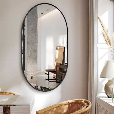 LUSTRO ŁAZIENKOWE OWALNE ŚCIENNE LOFT CZARNE ALUMINIOWA RAMA FIONA 50X100 CM