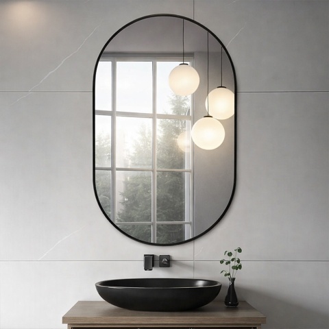 LUSTRO ŁAZIENKOWE OWALNE ŚCIENNE LOFT CZARNE ALUMINIOWA RAMA FIONA 50X100 CM
