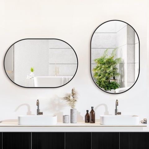 LUSTRO ŁAZIENKOWE OWALNE ŚCIENNE LOFT CZARNE ALUMINIOWA RAMA FIONA 50X100 CM
