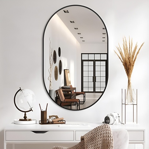 LUSTRO ŁAZIENKOWE OWALNE ŚCIENNE LOFT CZARNE ALUMINIOWA RAMA FIONA 50X100 CM