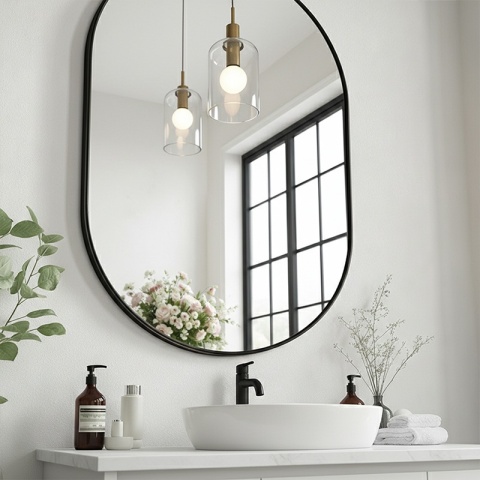 LUSTRO ŁAZIENKOWE OWALNE ŚCIENNE LOFT CZARNE ALUMINIOWA RAMA FIONA 50X100 CM