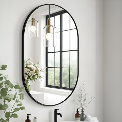 LUSTRO ŁAZIENKOWE OWALNE ŚCIENNE LOFT CZARNE ALUMINIOWA RAMA FIONA 50X100 CM