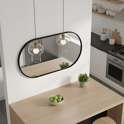 LUSTRO ŁAZIENKOWE OWALNE ŚCIENNE LOFT CZARNE ALUMINIOWA RAMA FIONA 50X100 CM