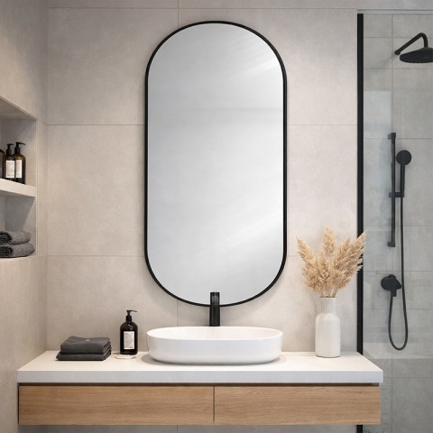 LUSTRO ŁAZIENKOWE OWALNE ŚCIENNE LOFT CZARNE ALUMINIOWA RAMA FIONA 50X100 CM