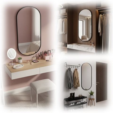 LUSTRO ŁAZIENKOWE OWALNE ŚCIENNE LOFT CZARNE ALUMINIOWA RAMA FIONA 50X100 CM