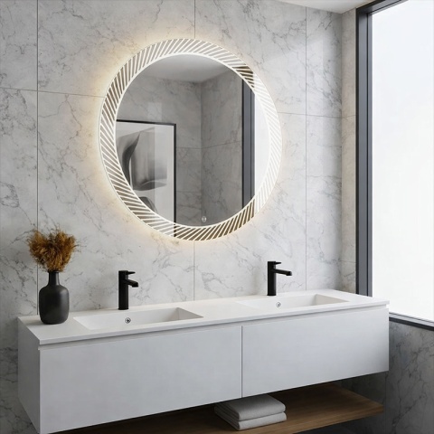 LUSTRO ŁAZIENKOWE PODŚWIETLANE LED OKRĄGŁE AURORA 60 CM 3 BARWY ANTY-PARA