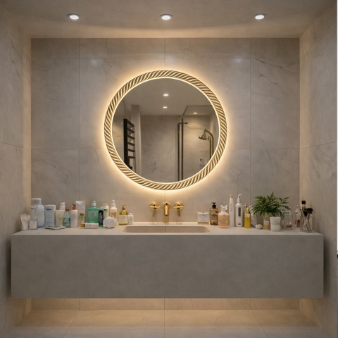 LUSTRO ŁAZIENKOWE PODŚWIETLANE LED OKRĄGŁE AURORA 60 CM 3 BARWY ANTY-PARA