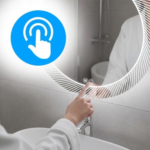 LUSTRO ŁAZIENKOWE PODŚWIETLANE LED OKRĄGŁE AURORA 60 CM 3 BARWY ANTY-PARA