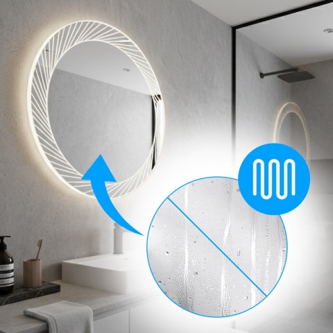 LUSTRO ŁAZIENKOWE PODŚWIETLANE LED OKRĄGŁE AURORA 60 CM 3 BARWY ANTY-PARA