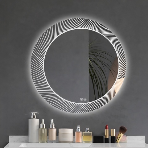 LUSTRO ŁAZIENKOWE PODŚWIETLANE LED OKRĄGŁE AURORA 80 CM 3 BARWY ANTY-PARA