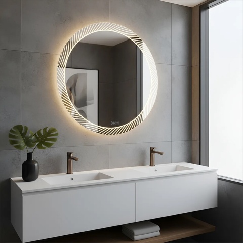 LUSTRO ŁAZIENKOWE PODŚWIETLANE LED OKRĄGŁE AURORA 80 CM 3 BARWY ANTY-PARA