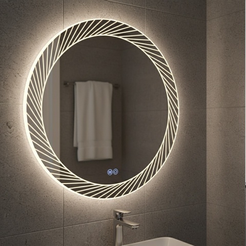 LUSTRO ŁAZIENKOWE PODŚWIETLANE LED OKRĄGŁE AURORA 80 CM 3 BARWY ANTY-PARA