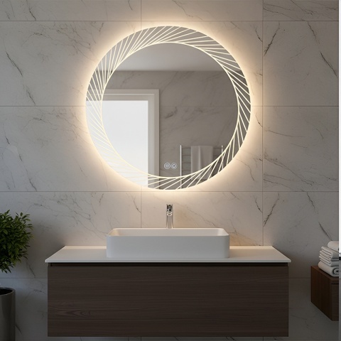 LUSTRO ŁAZIENKOWE PODŚWIETLANE LED OKRĄGŁE AURORA 80 CM 3 BARWY ANTY-PARA