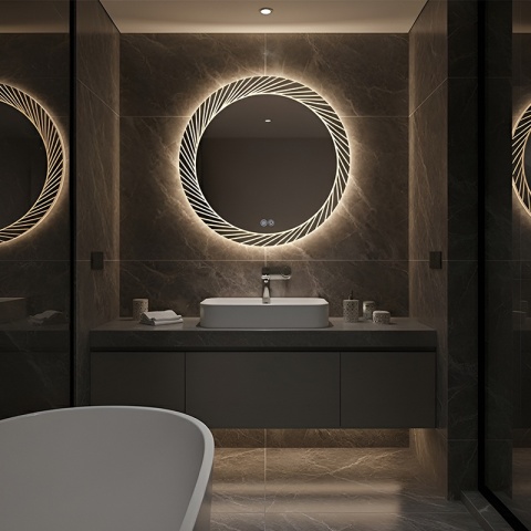 LUSTRO ŁAZIENKOWE PODŚWIETLANE LED OKRĄGŁE AURORA 80 CM 3 BARWY ANTY-PARA