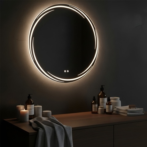 LUSTRO ŁAZIENKOWE PODŚWIETLANE LED OKRĄGŁE DIANA 70 CM 3 BARWY ANTY-PARA