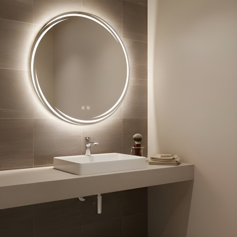 LUSTRO ŁAZIENKOWE PODŚWIETLANE LED OKRĄGŁE DIANA 70 CM 3 BARWY ANTY-PARA