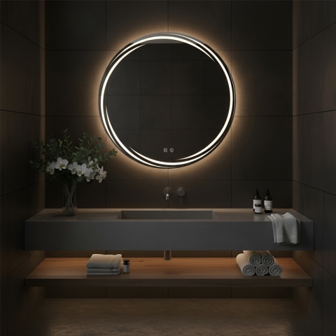 LUSTRO ŁAZIENKOWE PODŚWIETLANE LED OKRĄGŁE DIANA 70 CM 3 BARWY ANTY-PARA