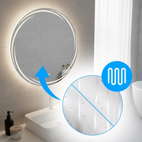 LUSTRO ŁAZIENKOWE PODŚWIETLANE LED OKRĄGŁE DIANA 70 CM 3 BARWY ANTY-PARA