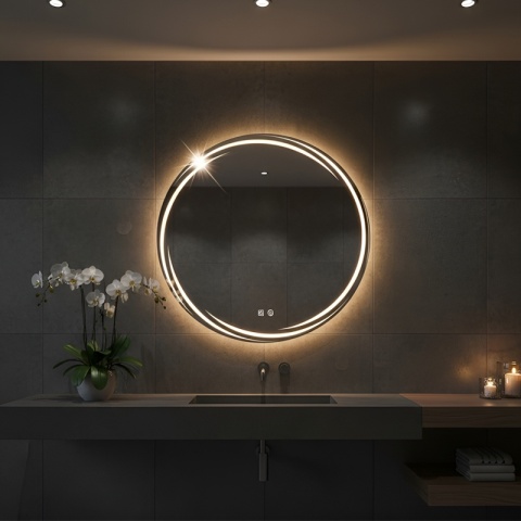 LUSTRO ŁAZIENKOWE PODŚWIETLANE LED OKRĄGŁE DIANA 80 CM 3 BARWY ANTY-PARA