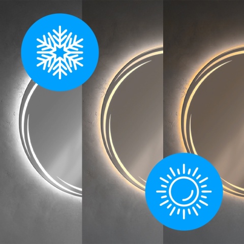 LUSTRO ŁAZIENKOWE PODŚWIETLANE LED OKRĄGŁE DIANA 80 CM 3 BARWY ANTY-PARA